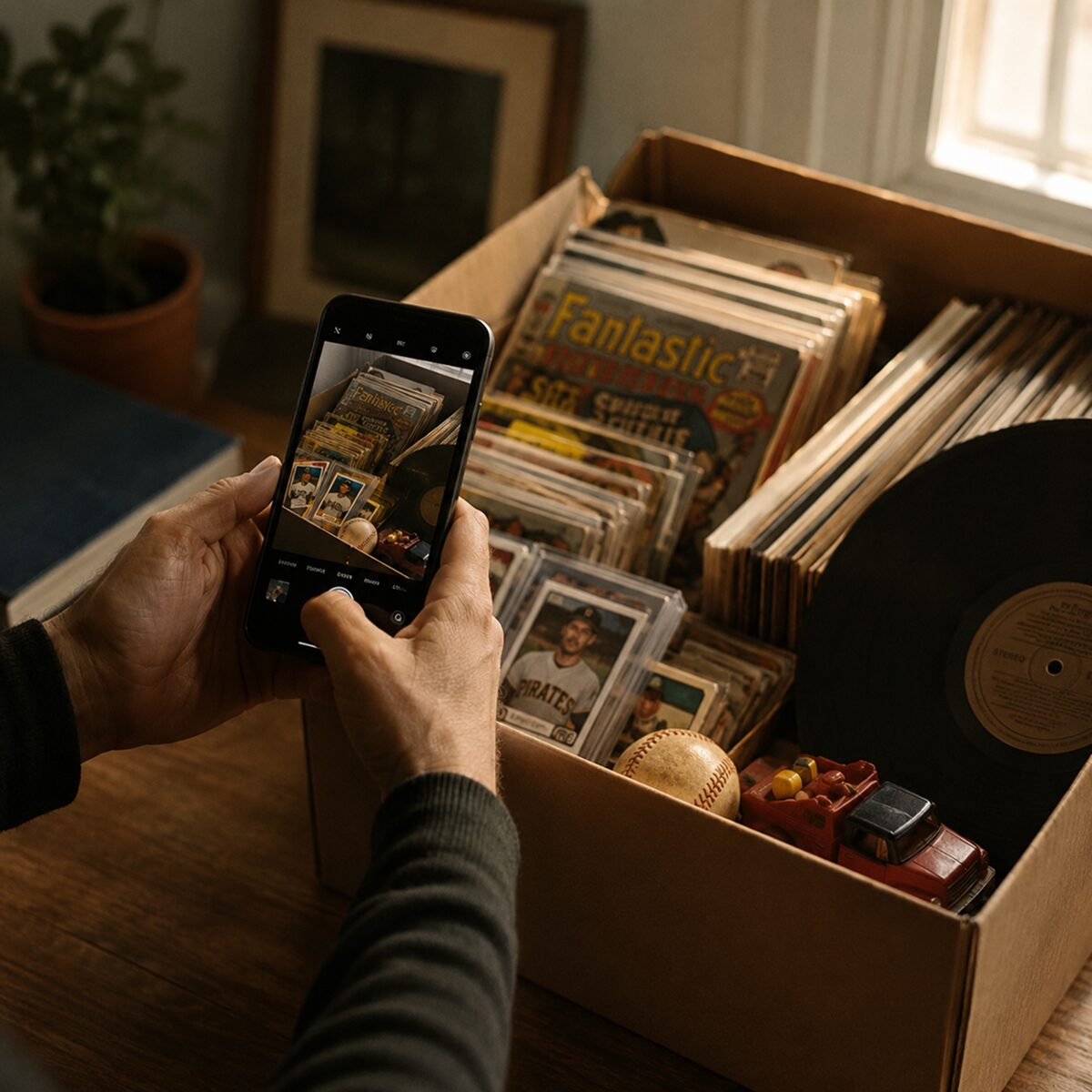 Collectibles arranged for a collection review