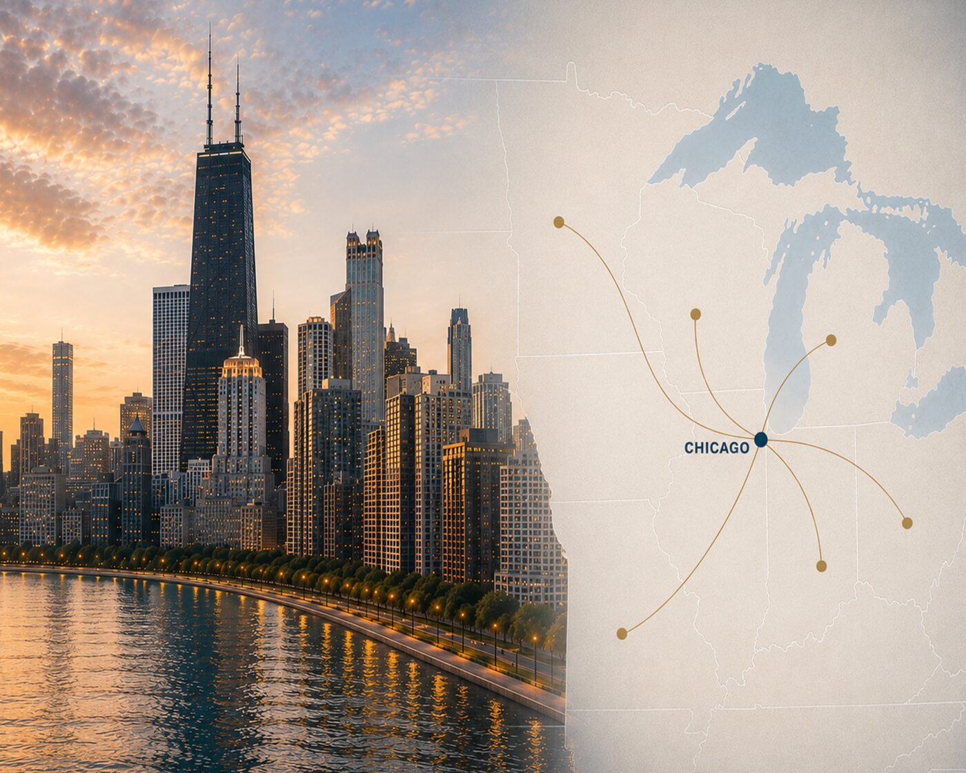 Map showing Legacy Collection Advisors service area across the Midwest, centered on Chicago
